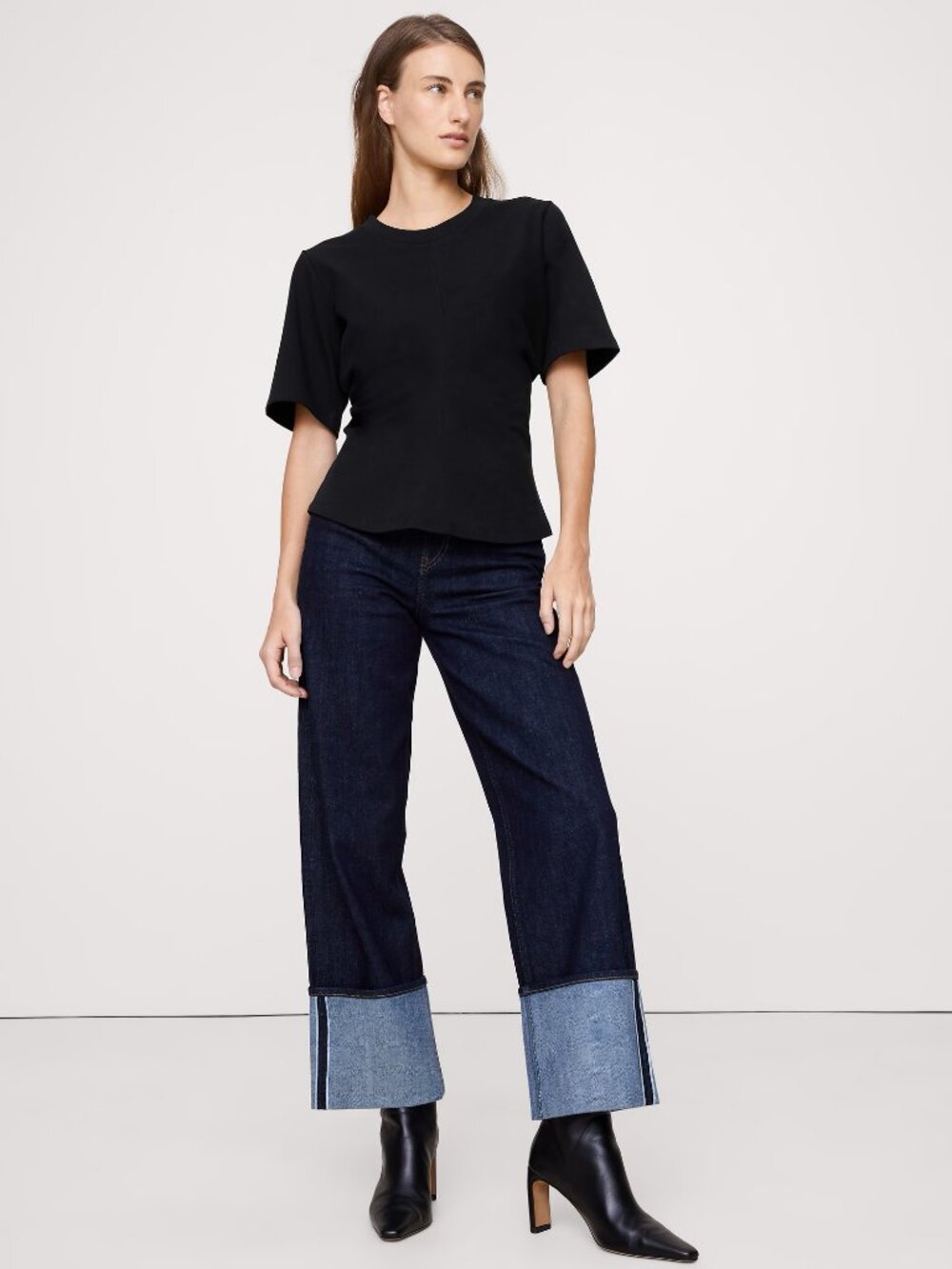NWT Banana Republic Women Black Heavyweight Cotton Knit Draped T-Shirt Top XS